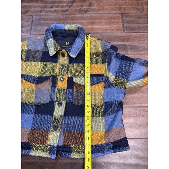 House Of Harlow 1960 Cropped Jacket Flannel Shacket | Blue Yellow | Size Medium - Picture 16 of 16